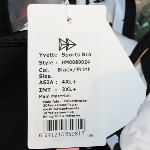 Yvette Workout Bra Black/White  Size 3x 44(D-F) - Picture 8 of 8